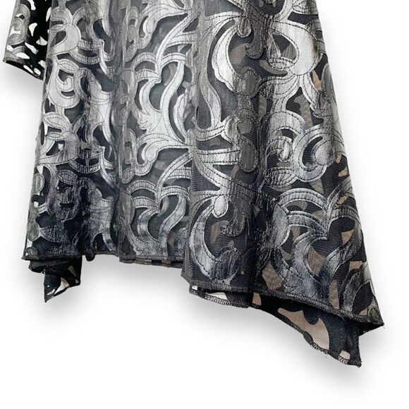 Joseph Ribkoff Vintage Mesh Faux Leather Appliqué Black Mini Swing Dress Size 8 - Picture 7 of 11